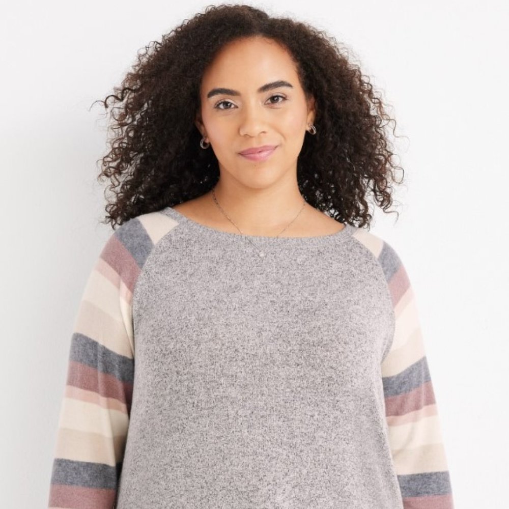 Maurices Plus Size Haven Striped Sleeve Boat Neck Fleece Sweatshirt~ Size 1X~New